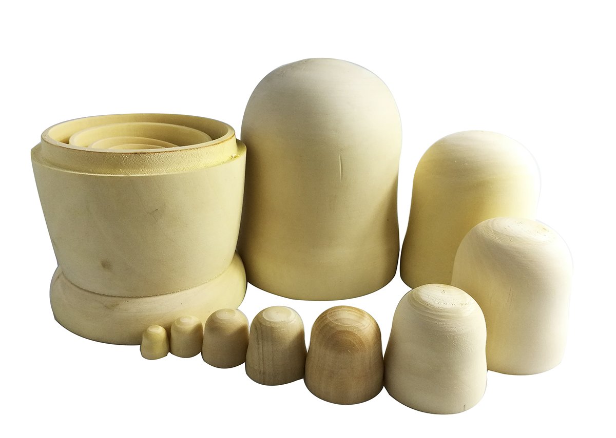 Set of 10 Creative Original Blank Unpainted Wooden Russian Nesting Dolls Matryoshka Kids Drawing Toys Christmas Birthday New Year Gifts