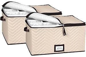 Stemware Storage Case - Protects Fine China - Durable Quilted Microfiber Bin with Carry Handles (2 Pack, Red Wine Glass)