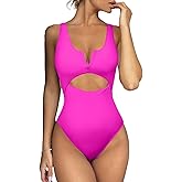 Meyeeka Womens One Piece Swimsuits Tummy Control Bathing Suit for Women Push Up Swimwear V Neck High Cut Monokini