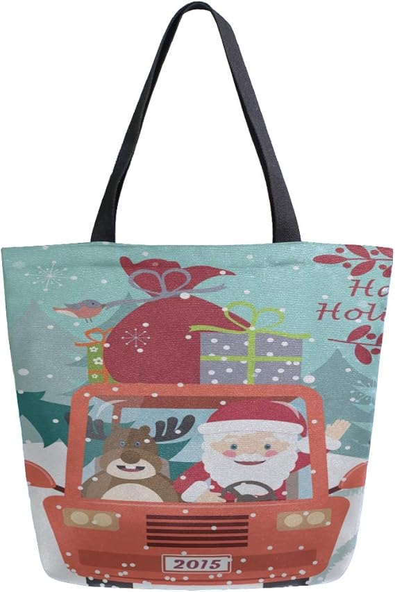 Bolsa de supermercado reutilizable rojo retro Santa Claus coche bolsas