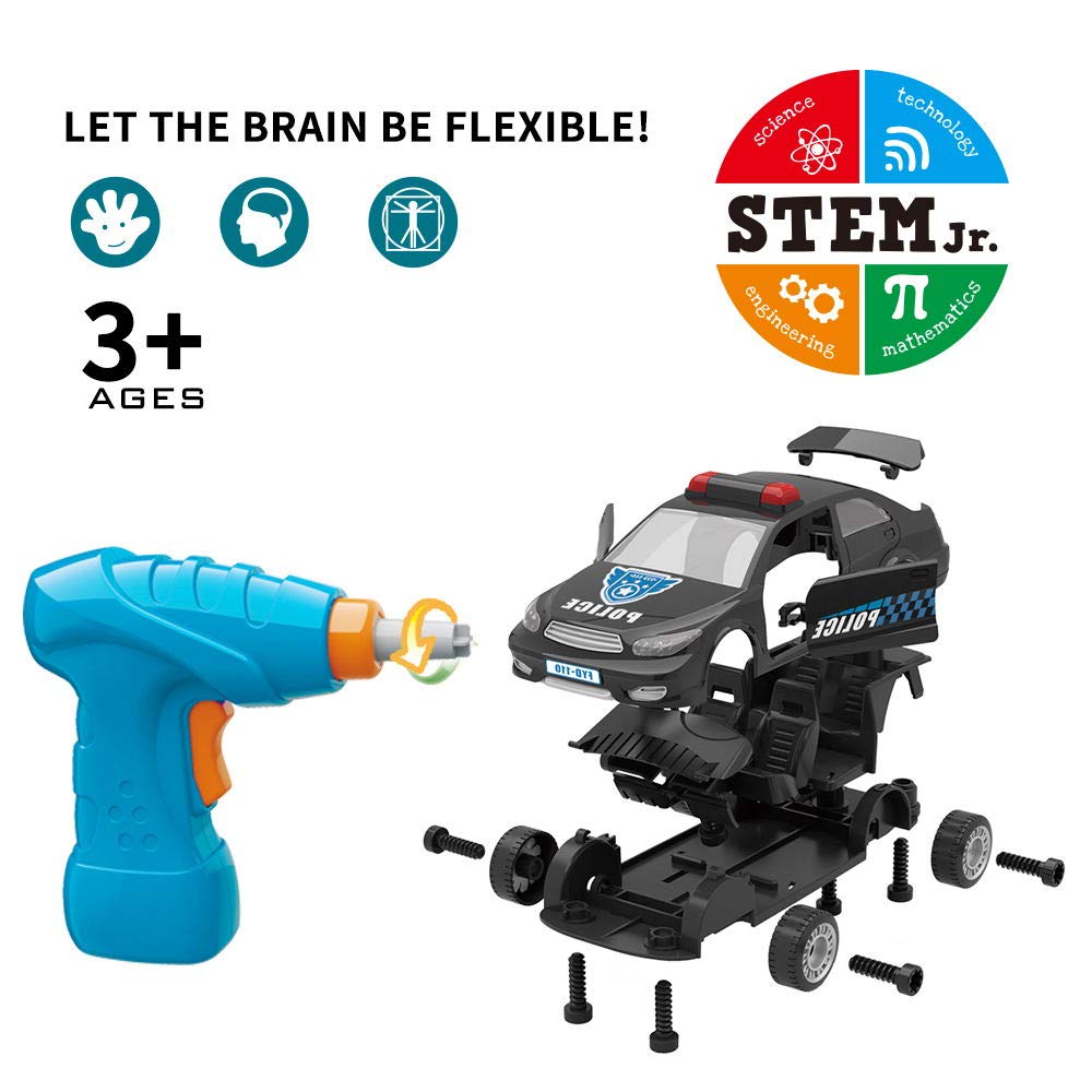 STEM Police Car Toy Limei Building Toy Car Vehicle Assemble by Power Drill with Realistic Lights and Sound Learning Educational Toy for Toddlers Kids by Noble Toys Factory(33Pcs)