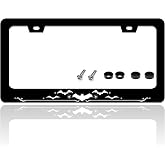 Funny Bat Gothic Style License Plate Frame Stainless Steel 6.3 X 12.2 Inch | With Screws 2 Holes Fits US Standard Rust Resistant For Cars SUV Truck Front Rear Decoration Accessories Easy Installation