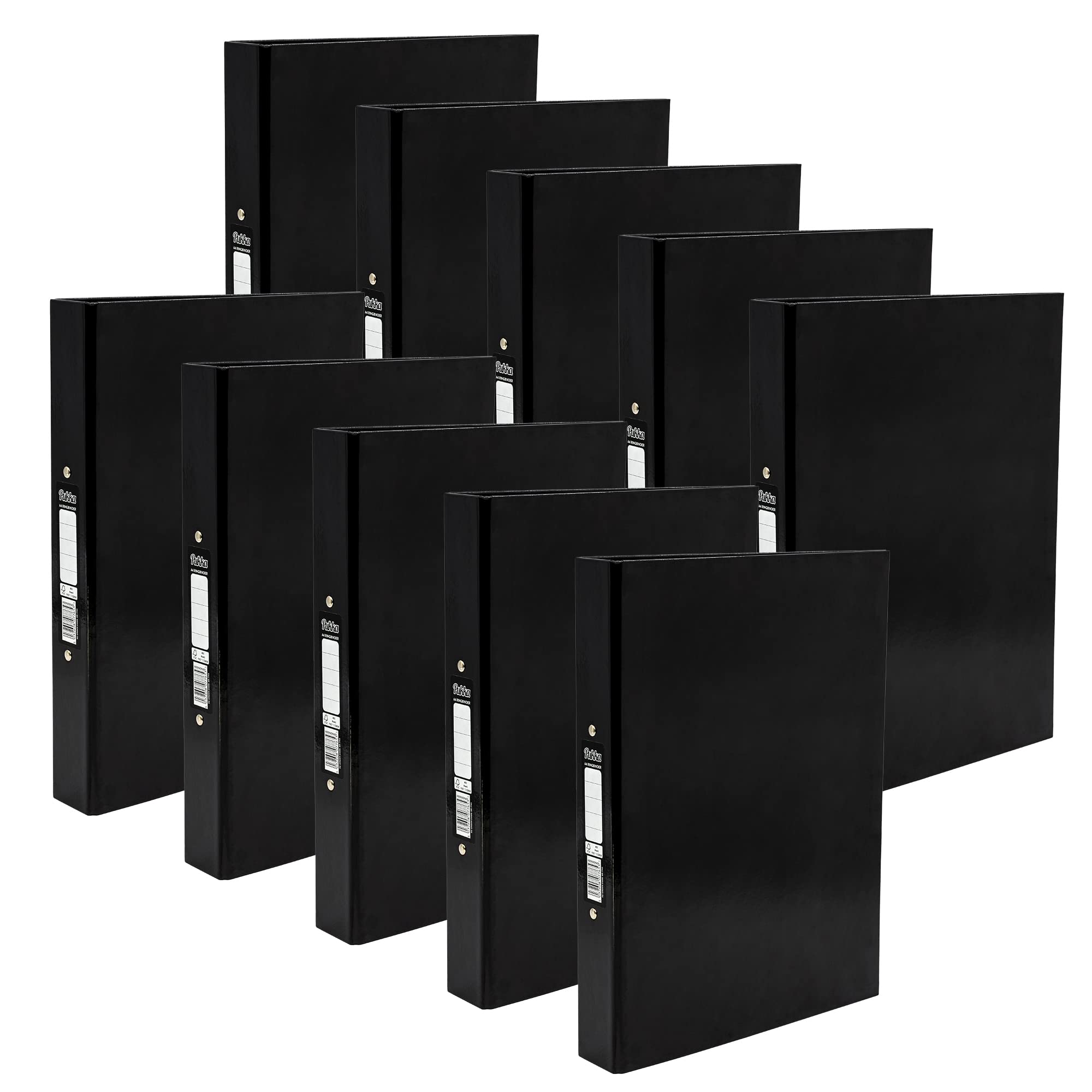Pukka Pad, Brights A4 Ringbinder Files with 2 O-Ring Mechanism – 10 Pack – 40mm Spine with Customisable Label for Large Amounts of Documents – 32 x 26.3mm, Black — image 1