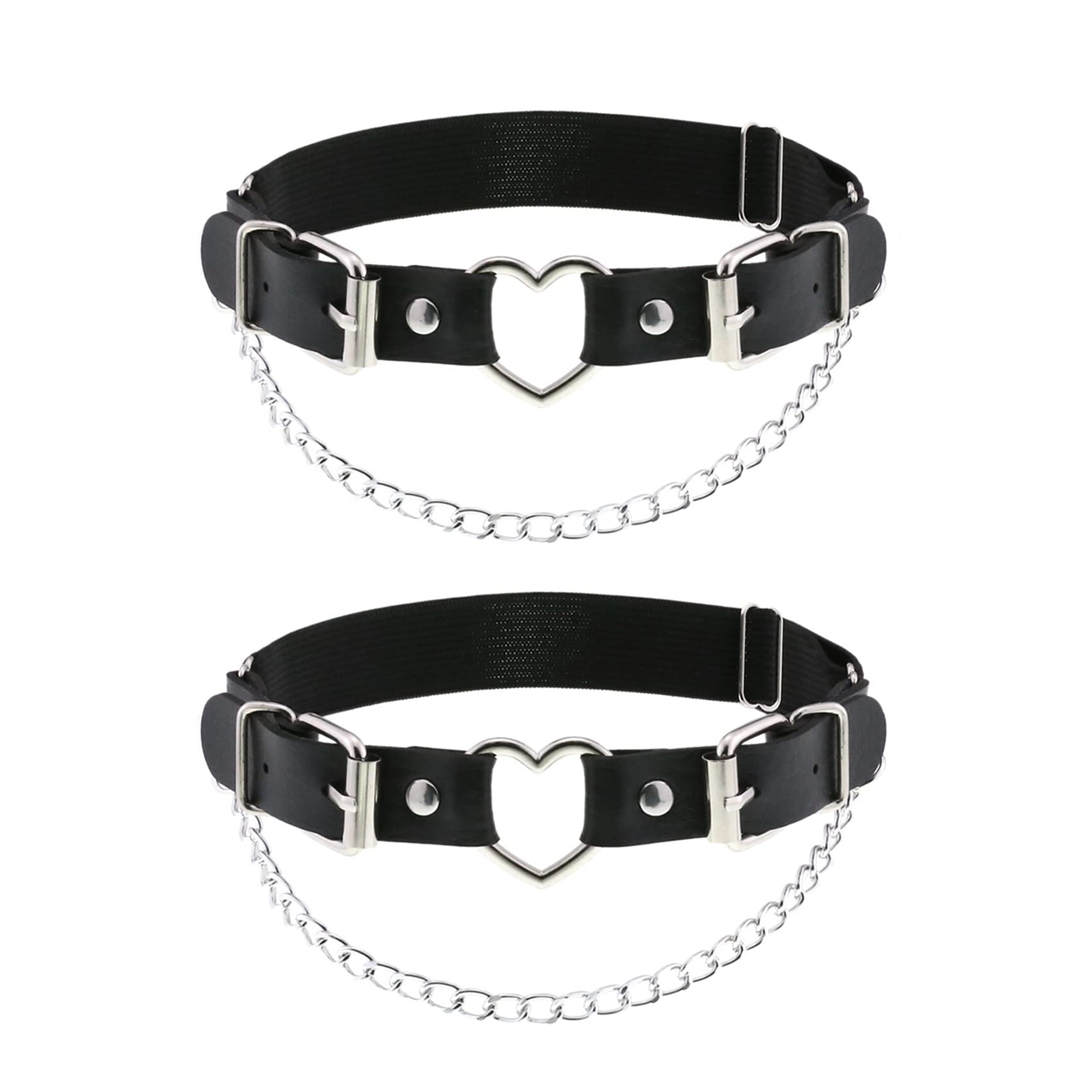 alisikee 2PCs Leather Leg Garter with Chains, Elastic Rock Heart Thigh Garter for Women