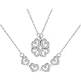 VANGETIMI 2 in 1 Four Leaf Clover Charm Lucky Necklace Heart Crystal Pendant Necklace Gold Link Valentine's Day Jewelry Gift for Women