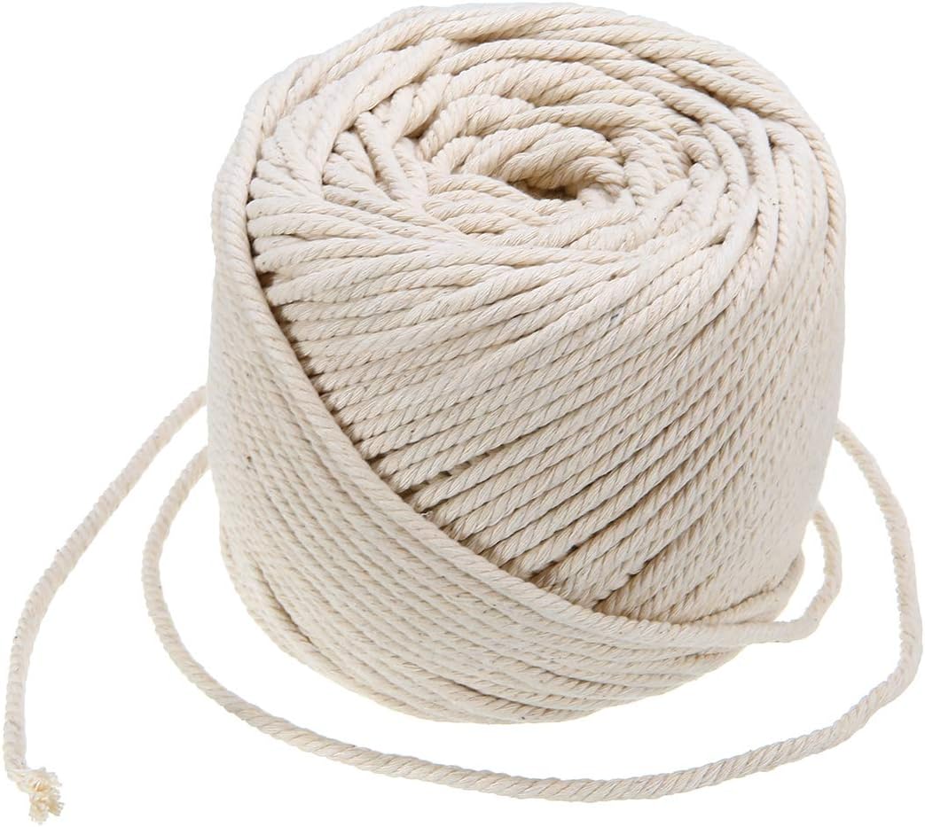 4mm Macrame Cord Natural Cotton Rope Handmade Macrame Hangings Wall Decor Plant Hanger Bohemia DIY Craft Knitting(109 yd,Beige)