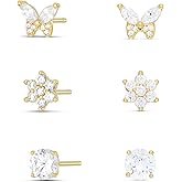Amazon Essentials Plated Cubic Zirconia Butterfly and Flower Earring Set