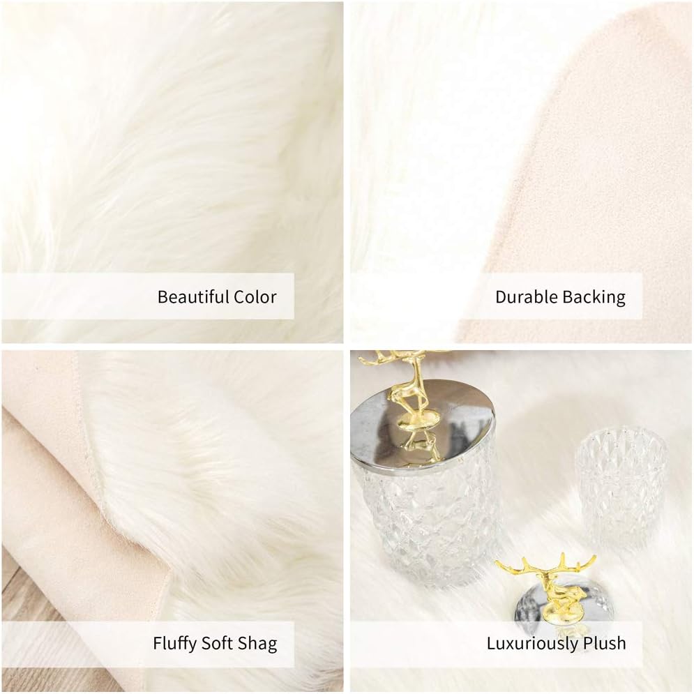 Carvapet Luxury Soft Faux Sheepskin Chair Cover Seat Cushion Pad Plush Fur Area Rugs for Bedroom, 2ft x 3ft, White: Home & Kitchen