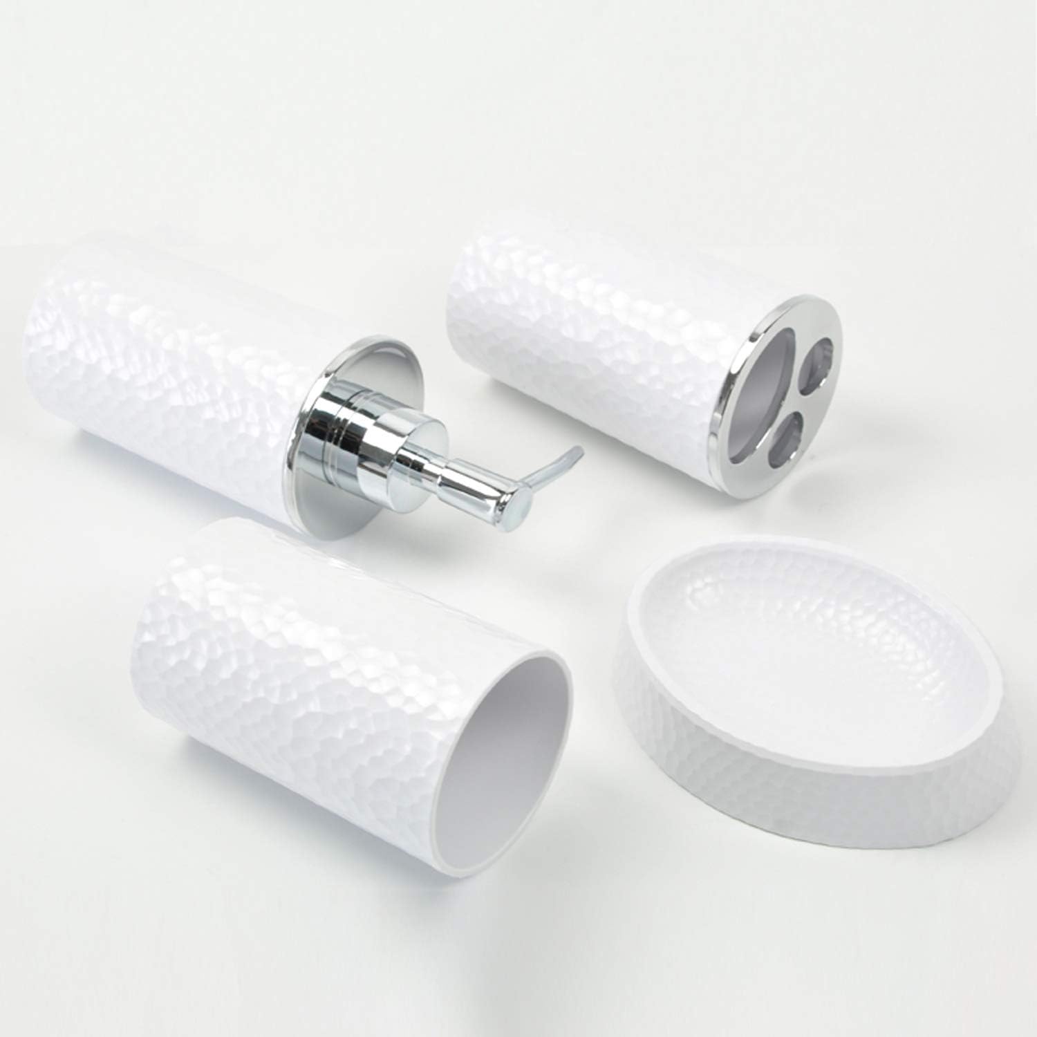 CERBIOR Bathroom Accessories Set 4 Piece Bath Ensemble Includes Soap Dispenser, Toothbrush Holder, Toothbrush Cup, Soap Dish for Decorative Countertop and Housewarming Gift, White: Home & Kitchen