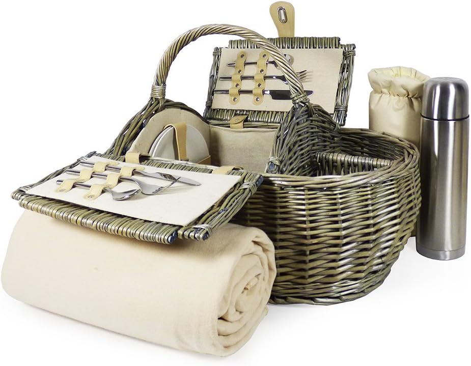 2 Person Picnic Basket & Accessories Boat Style Including Cream