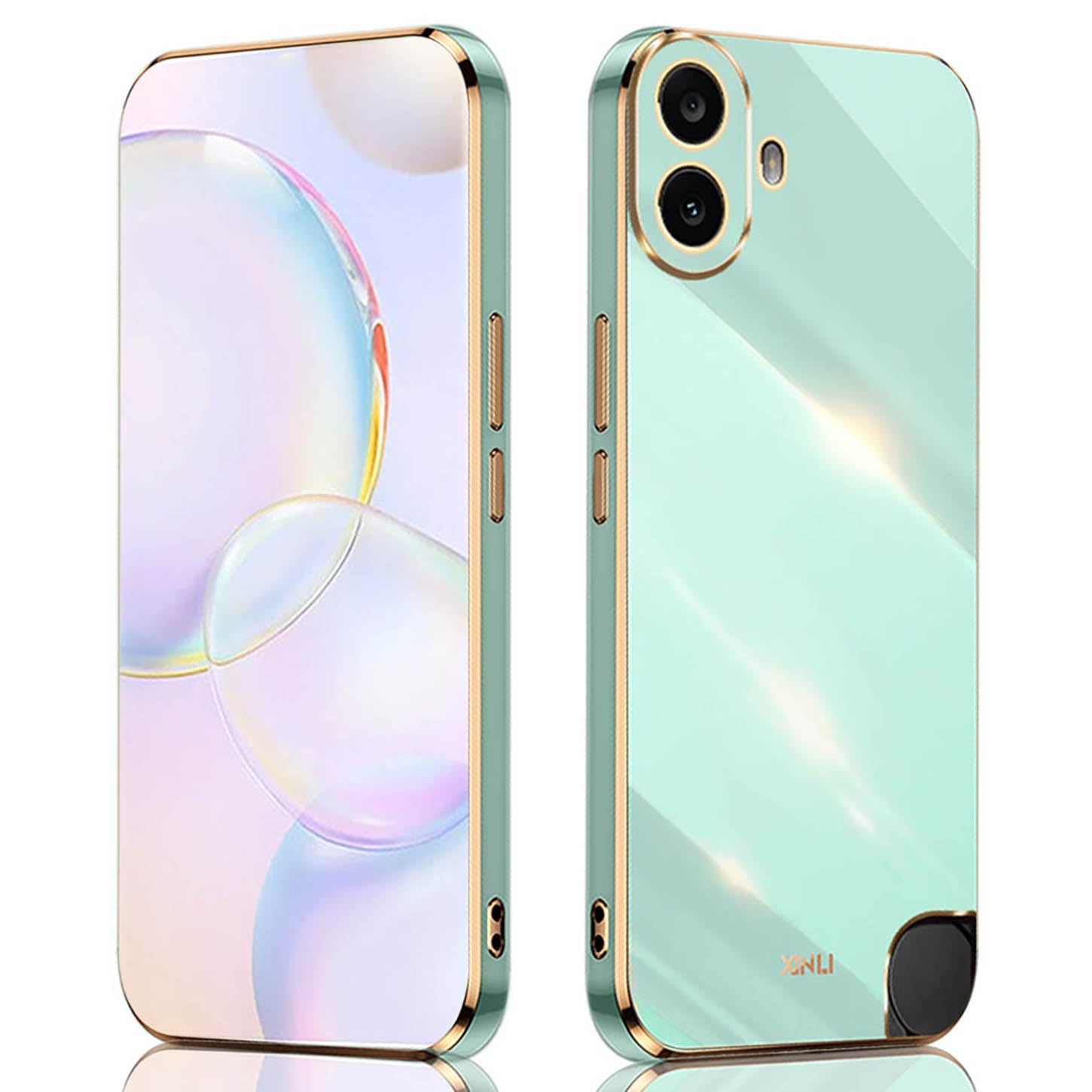 ILING Case for CMF Phone 1, Simple Solid Color Back Electroplated Gold Edging Design Soft TPU Shockproof Protective Ultra-thin Phone Case Cover (Green)