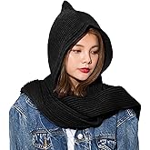 SIQITECHNO Winter Women Hooded Scarf Knitted Hooded Long Scarf Large Head Wrap Scarves for Women Lightweight Warm Shawl