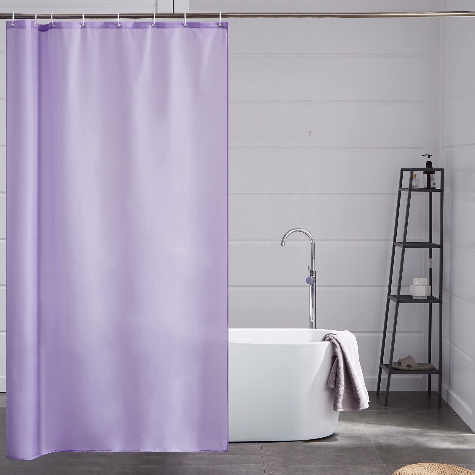 Furlinic Anti Mould Shower Curtain Purple Polyester Waterproof,Narrow Curtains for Bathroom 47x78 Inch with Hooks.