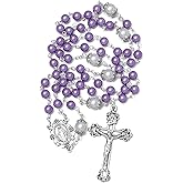 KOMI 6mm Glass Pearl Rosary Beads for Women Virgin Mary Rosaries with Rosary Pouch Catholic Gifts Rosarios Catolicos