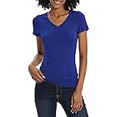 Urban CoCo Women's Basic Slim Fitted Tee Tops Short Sleeve Stretchy Bodycon V-Neck Tight T-Shirt