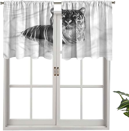 Cortinas opacas cenefa con bolsillo para caña Safari Tiger Animal