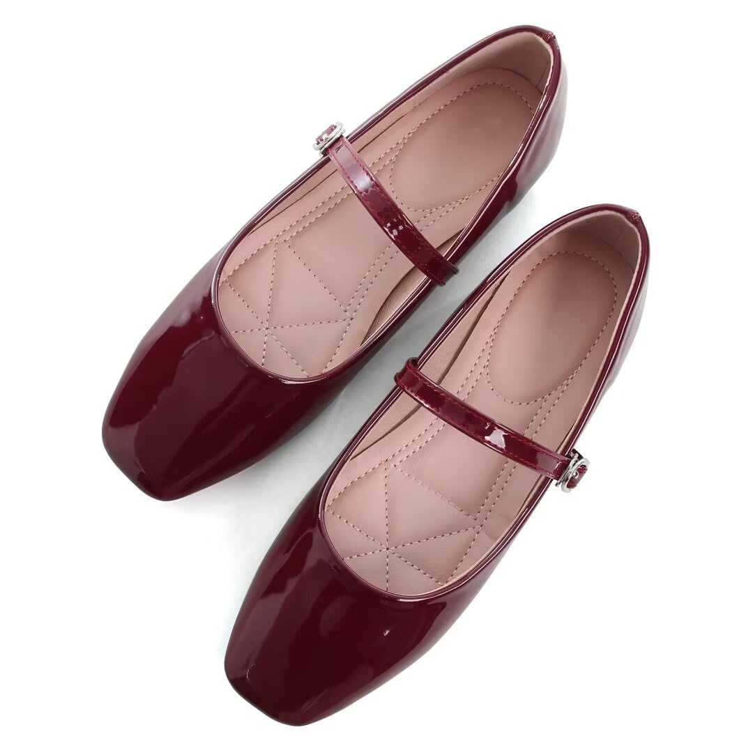 Photo 1 of TN TANGNEST Women's Ballet Flats Fashion Mary Jane Flats Shoes for Women Cute Square Toe Slip on Dress Flats Wine red 41(8.5)