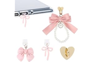 TAKEALOOKO 3Pcs Type C Dust Plug Charm Chains for Kindle - Cute Pink Bowknot Charms Bracelets Accessories Compatible for E-Reader Phone, Gifts for Readers Booklovers Women Men