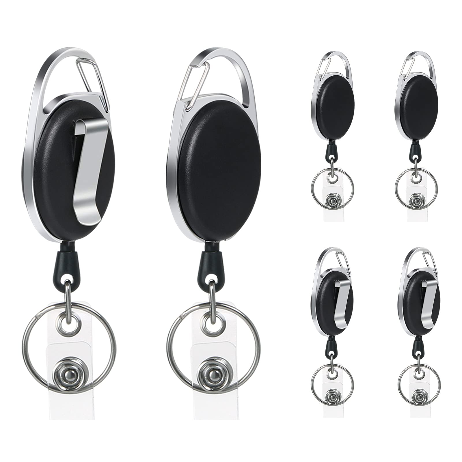 Vicloon Badge Reel 6 Pcs Badge Tether with Clips, Reel Clips Retractable Badges Holders with Key Belt Reel for Key Ring ID Card and Belt Clip Attachment