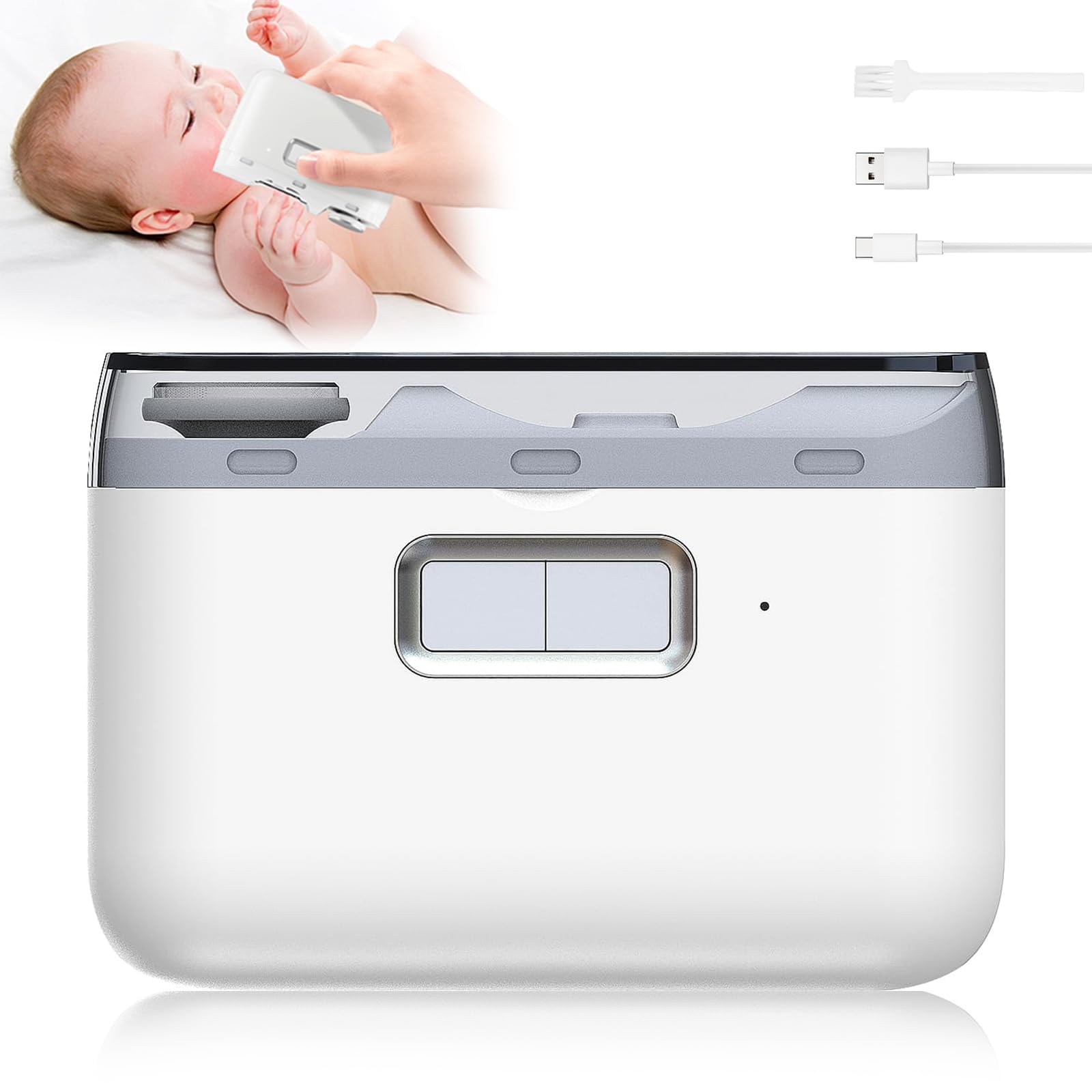 Electric Nail Clipper, 2 in 1 Automatic Electric Nail Clipper with Polisher for Adults Seniors Baby with LED Light, Rechargeable Electric Nail Trimmer for Men Women