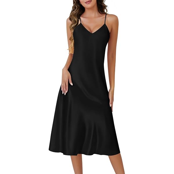 thumbnail interactive-video image 1 of RoyalDream Women's Marlon Satin Chemise Full Slip Nightdress – Sleeveless, Sizes 10-32 1 of 5