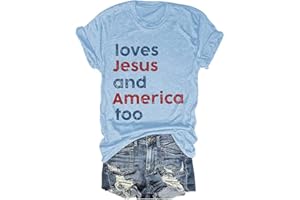 ZICOTOUR Loves Jesus and America Too Shirt She's a Good Girl Loves Jesus and America Too 4th of July Patriotic Independence Day Shirt