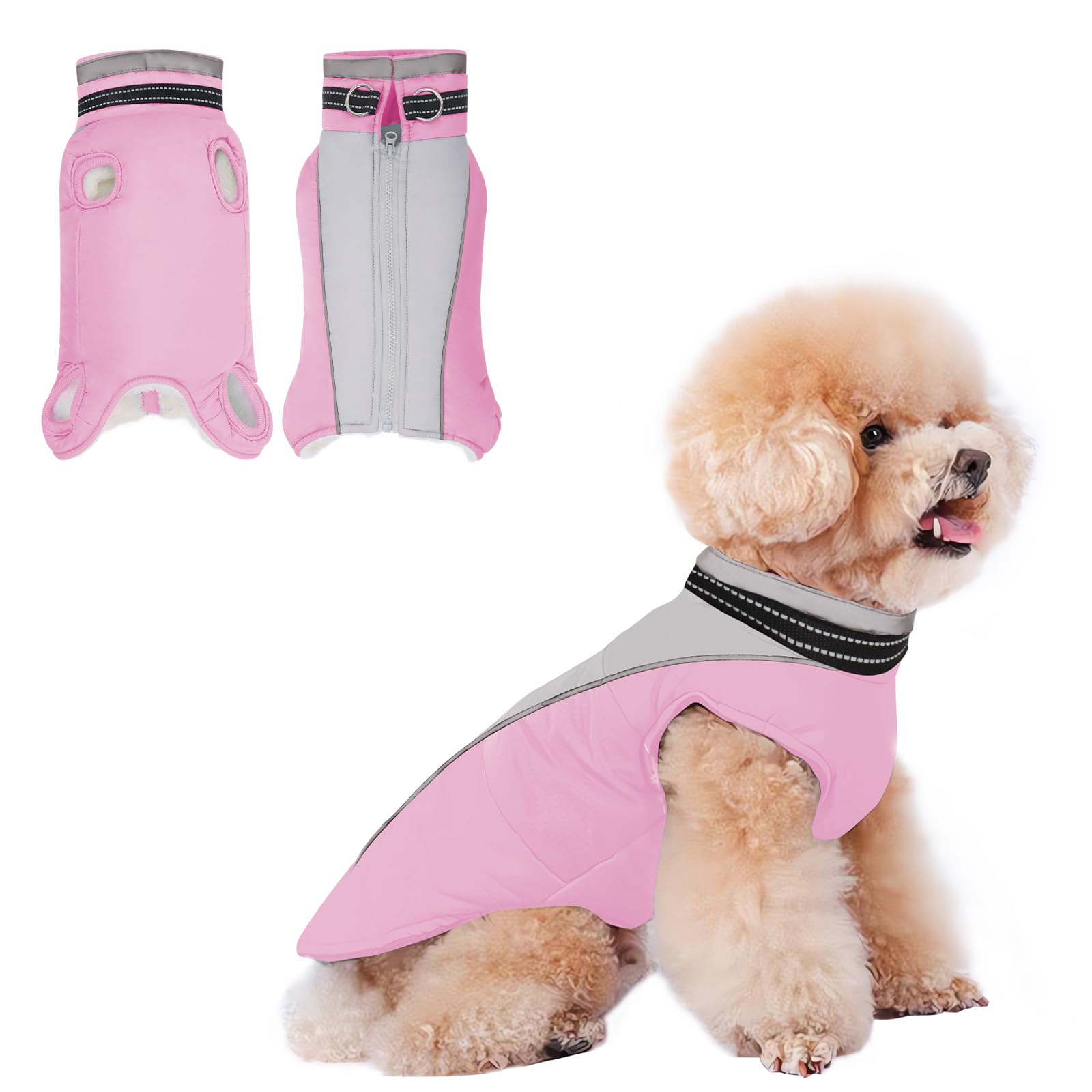 JULY'S SONG Fleece Lined Dog Jacket With Chest Strap, Reflective Stripes, Sleeveless Cotton Coat for Winter and Autumn