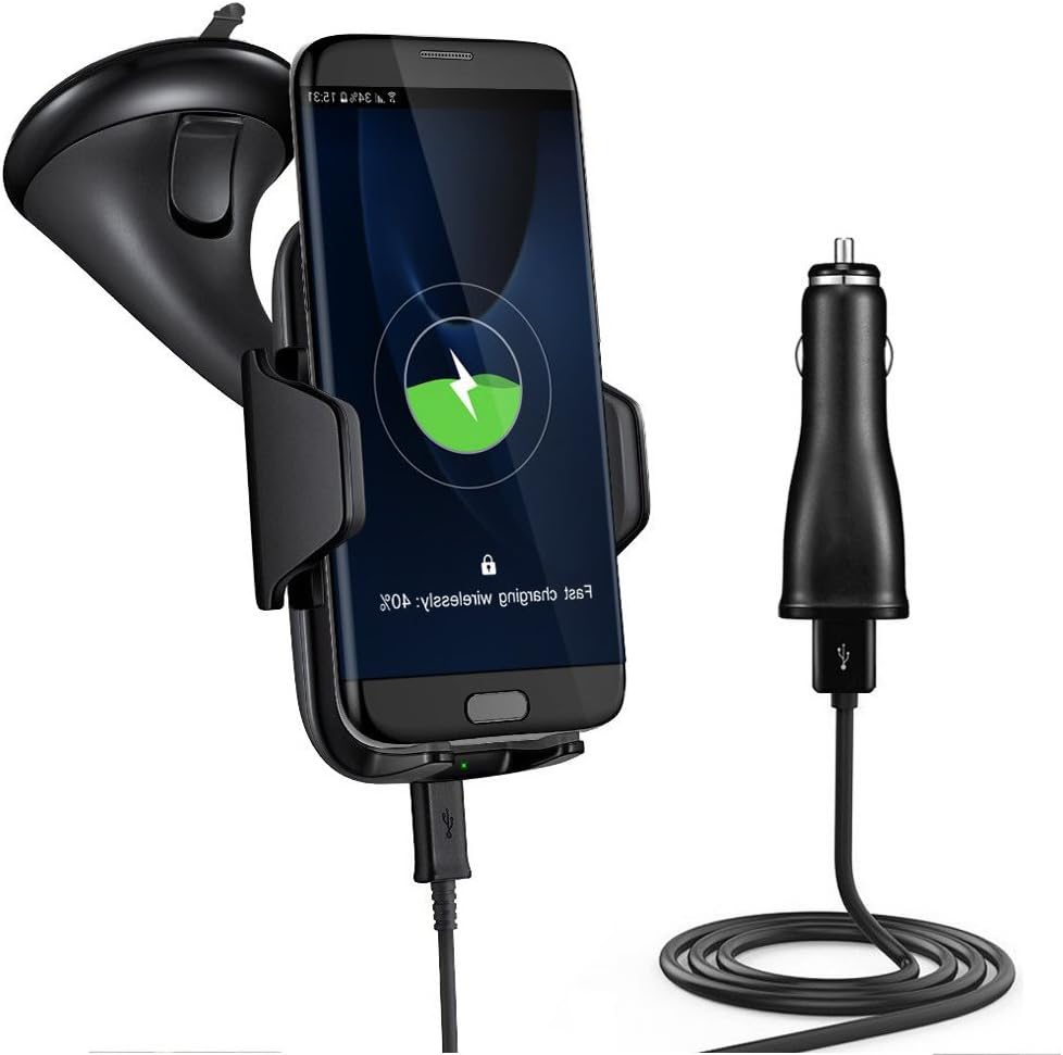 Qi Car Wireless Charger Mount, Fast Wireless Charging Pad Vehicle Dock for Samsung Galaxy S8/ S8 Plus/ S7 / S7 Edge / S6 / S6 Edge/Note 5, iPhone 8, LG and all Qi-enabled Devices