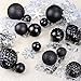 KI Store Black Christmas Balls 34pcs 1.57-Inch Small Christmas Tree Decoration Ornaments for Xmas Tree Halloween Wreath Garland Decor Ornaments Hooks Included