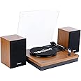 Vosterio Bluetooth Record Player, 3-Speed Belt-Driven Turntable with Bluetooth Input& Output, Aux-in, Two 15W External Speakers, Retro Vinyl Player, Walnut