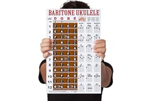 Laminated Baritone Ukulele Fretboard Notes & Easy Beginner Chord Chart 11"x17" Instructional Poster for Bari Uke by A New Son