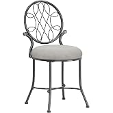 Hillsdale O'Malley Vanity Stool with Spiral Pattern Design, Metallic Gray Fabric