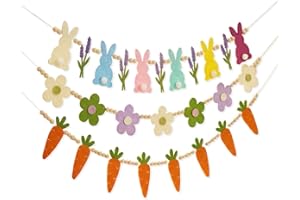 CheeseandU 3Pcs Happy Easter Banner Colorful Daisy Flowers Spring Banner Garland Easter Themed Party Decorations Rabbit Party