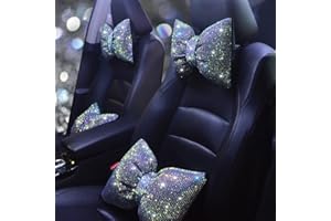 Pirador Bling Car Neck Pillow with Bow Tie Rainbow Crystal Rhinestone Diamond Accessories for and Woman Girls Driving Comfort Car Seat Pillow for Driver Colorful 2Pcs