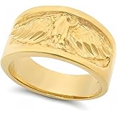 The Bling Factory Large 21mm 14k Gold Plated Pipe-Cut Band w/Diamond-Cut Eagle Ring