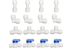 YZMSZ Push to connect water Filtration line tube pipe fittings, 1/4" o.d. tube quick connector 16pcs for ice maker coffee maker RO water dispenser Misting Cooling system.
