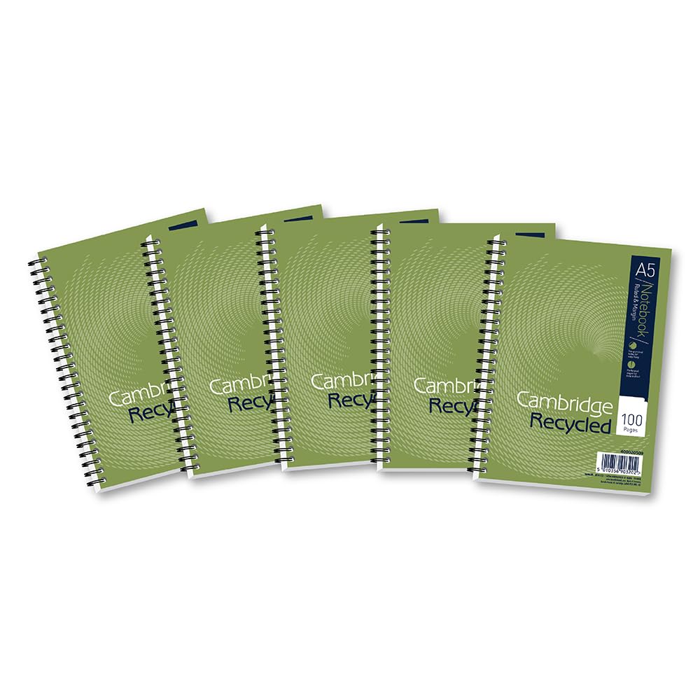 Cambridge Recycled A5 100 Pages Card Cover Wirebound Notebook - Pack of 5