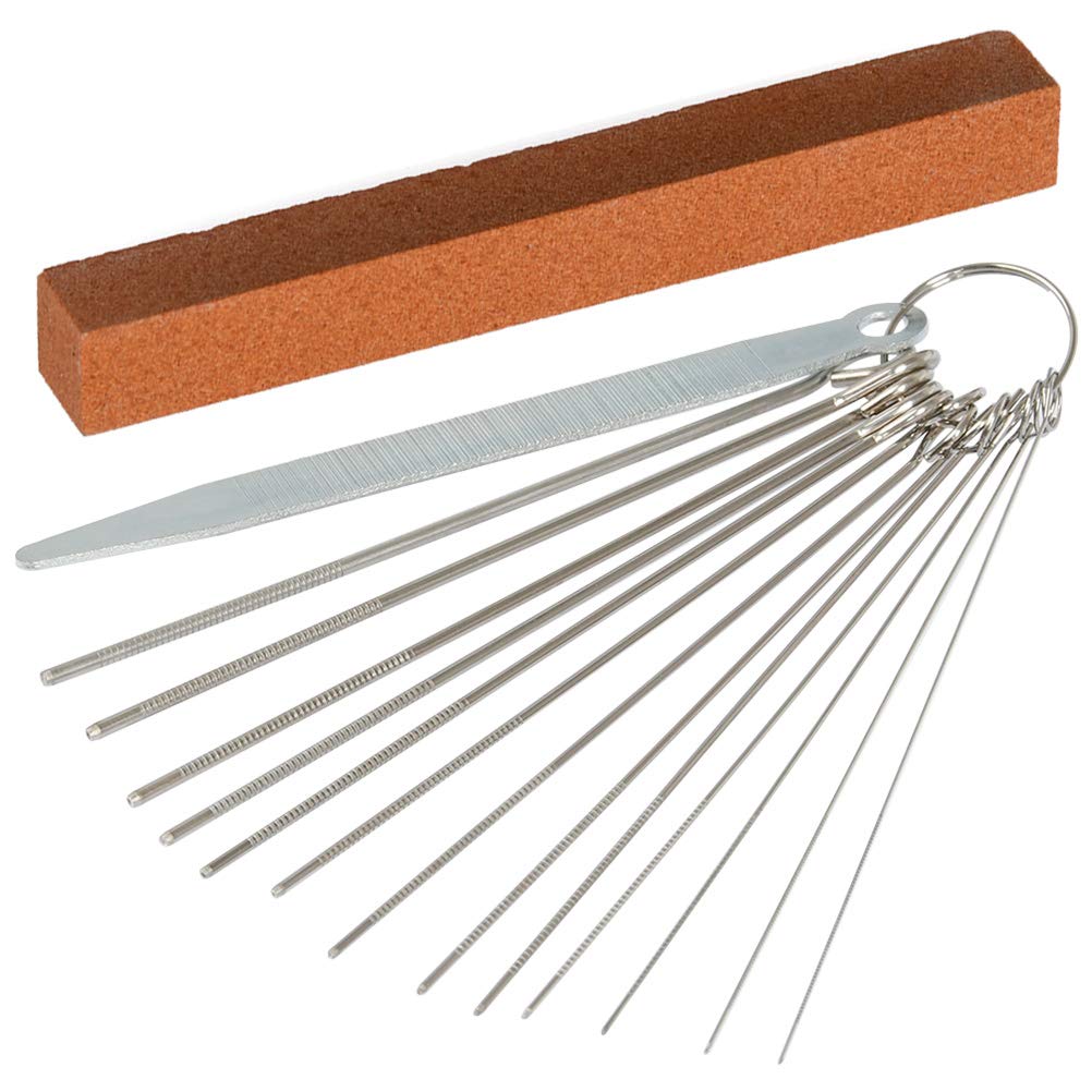 DODUOS Guitar Bridge Saddle File 13 Sizes Stainless Steel Grinding Needles and Grinding Stone for Guitar Ukulele