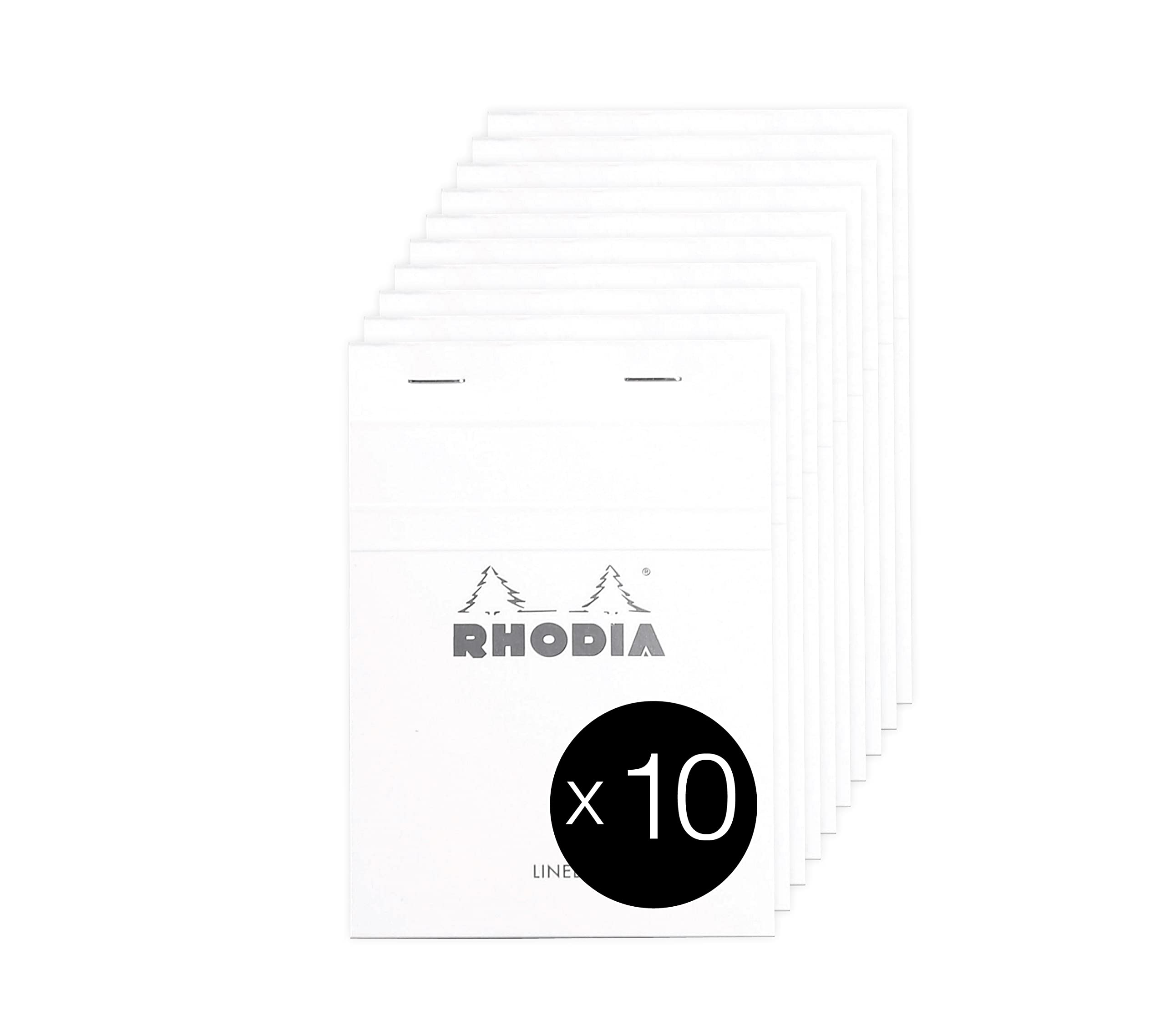 RHODIA 13601C - Stapled Notepad N°13 White - A6 - Lined - 80 Detachable Sheets - White Clairefontaine Paper 80 g/m² - Coated Card Cover - Pack of 10 pads