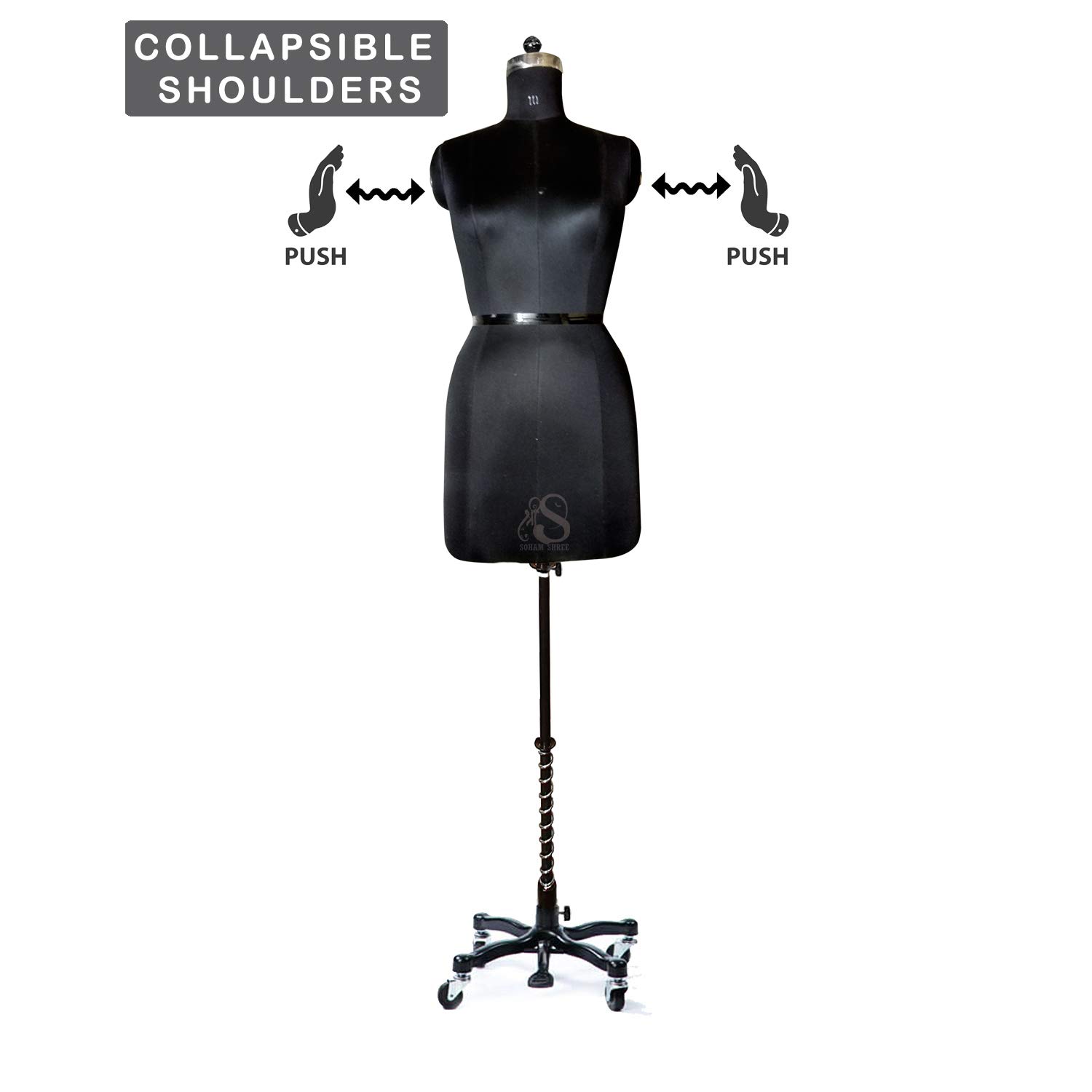 SOHAM SHREE Female Dress Form COLLAPSABLE Shoulder Wheel Base Mannequin Store Display Dummy