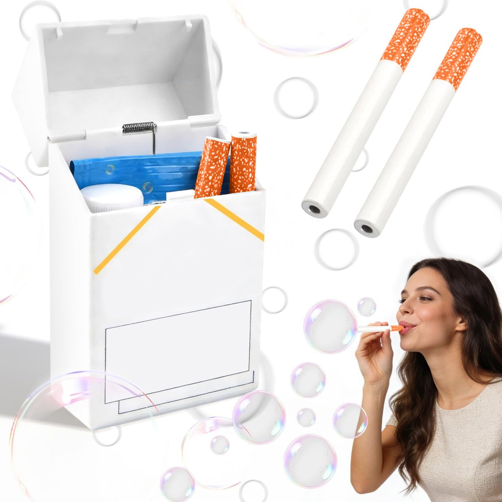 Bubble Cigarettes-Blowing Stress Relief Toys, Fake-Cigarettes for Men Women, Fake Realistic Mini Bubbles Wand Toys with 1 bag of Bubble Machine Liquid, Funny Gifts for Men Women Birthday Party