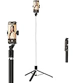Briteroh Selfie Stick Tripod 1.7M, Extendable Selfie Pole with Removable Fill Light & Bluetooth Remote, 3 Modes 360° Rotation, Compact Tripod Stand for Selfie/Live Stream/Vlog/Travel, Black