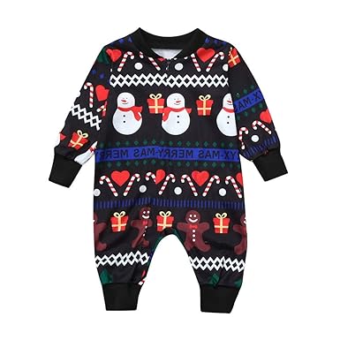OverDose Damen Frohe Weihnachten Kleinkind Baby Langen Ärmeln Cartoon Schneemann Print Strampler Familie Party Weiche Geschen