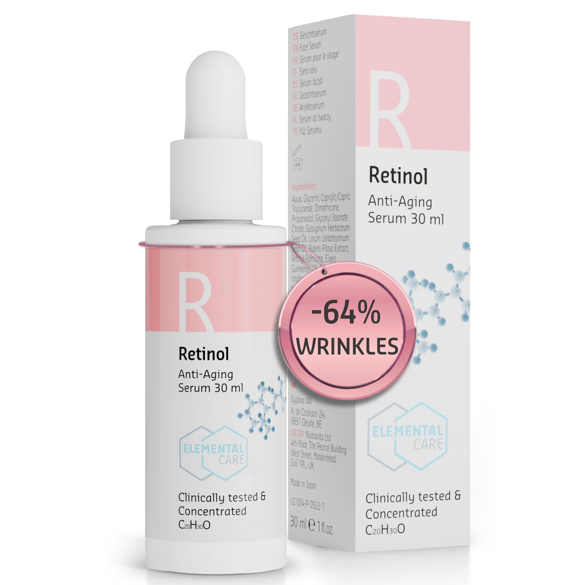 Elemental Care Retinol Serum 30ml – High Strength Collagen Booster – Helps Reduce the Appearance of Wrinkles for a Natural Face Lift