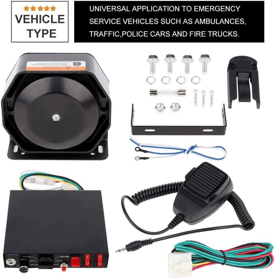 CTCAUTO 12V 200W Car Warning Alarm Horn Siren Warning Emergency Siren with PA Speaker for Vehicles Truck UTV ATV,8Tones