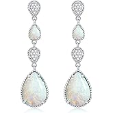 DOLIOX White Opal Natural Larimar Turquoise Drop Dangle Earrings for Women 925 Sterling Silver with Moissanite Teardrop Earring Jewelry for Her