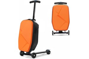 SMILESUN Scooter Luggage For Kids & Adults， Hardside Ride On Suitcase For Kids Ages 4-15 Multifunctional Lightweight Foldable Carry On Luggage With Wheels Ride On For Children Teenagers（Orange）
