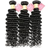 JQM 8A Brazilian Deep Wave Bundles Unprocessed Virgin Curly Hair Weave Remy Wavy Human Hair Extensions 3 Bundles Deals #1B Natural Black Color