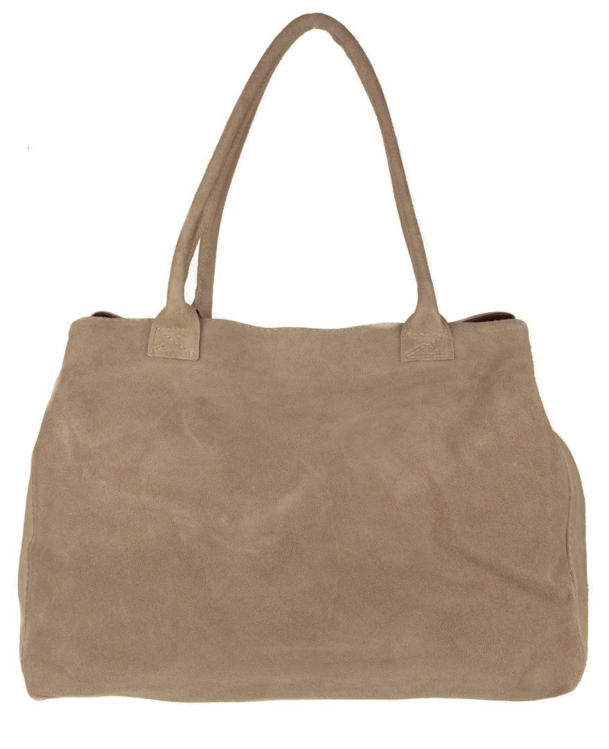 Girly Handbags Womens Expandable Italian Suede Leather Shoulder Bag - Khaki