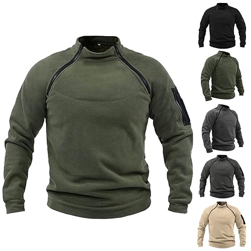 Fleece Pullover Men’S Workout Military Tactical Mock Neck Pullover Warm Jumper Sweater Tops Uk Winter Outdoor Sport Fleece Long Sleeve Sweatshirts Combat Fleece Jacket L-4Xl Green